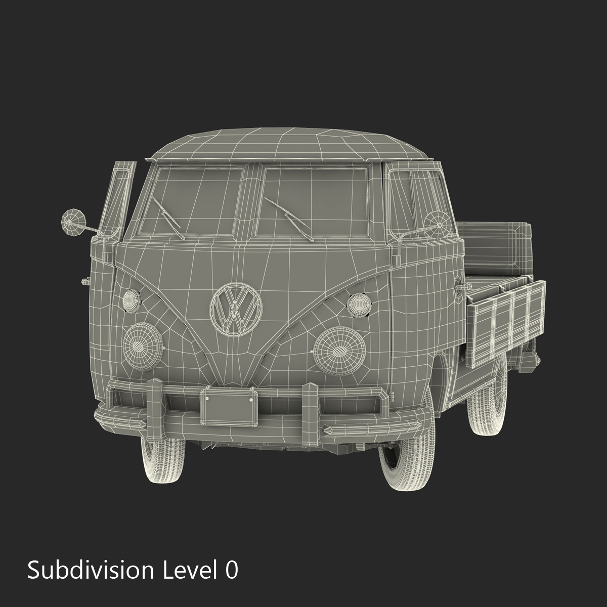 Volkswagen Type 2 Single Cab Pick Up Rigged Red 3D