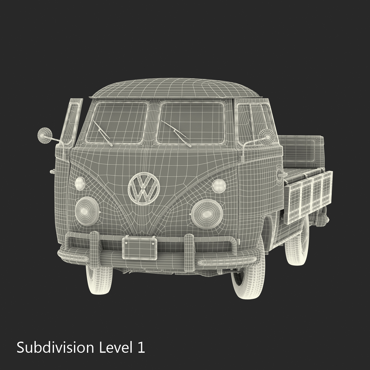 Volkswagen Type 2 Single Cab Pick Up Rigged Red 3D