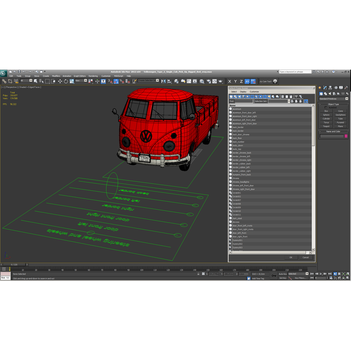 Volkswagen Type 2 Single Cab Pick Up Rigged Red 3D