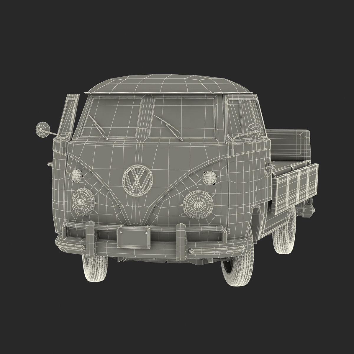 Volkswagen Type 2 Single Cab Pick Up Rigged Red 3D