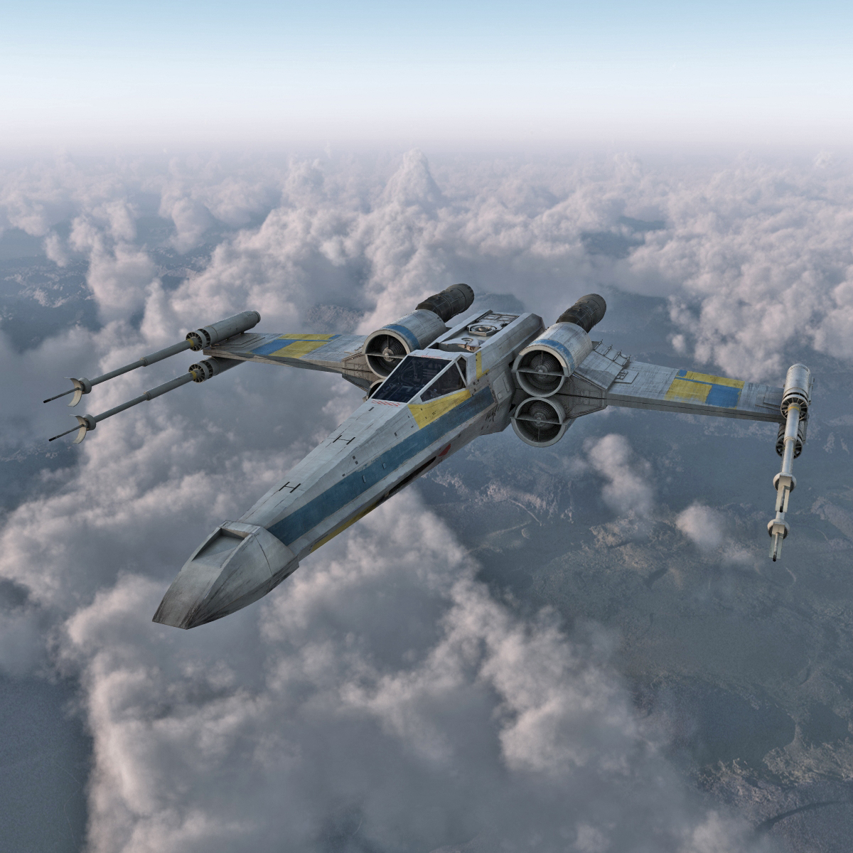 3D model Star Wars X Wing Starfighter Blue 2