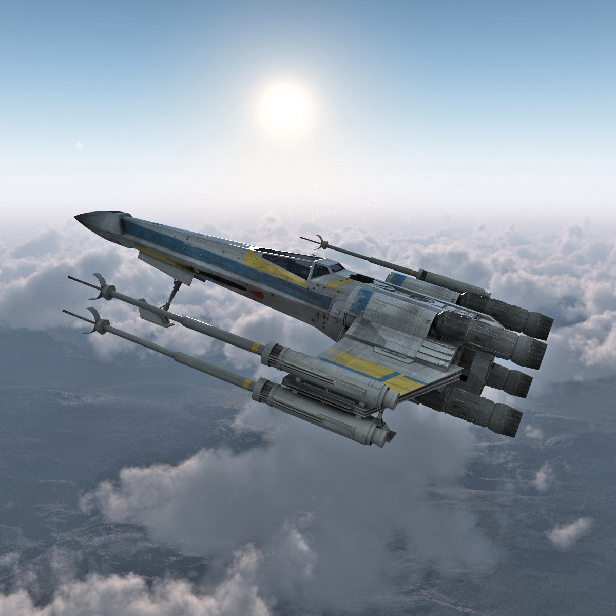 3D model Star Wars X Wing Starfighter Blue 2