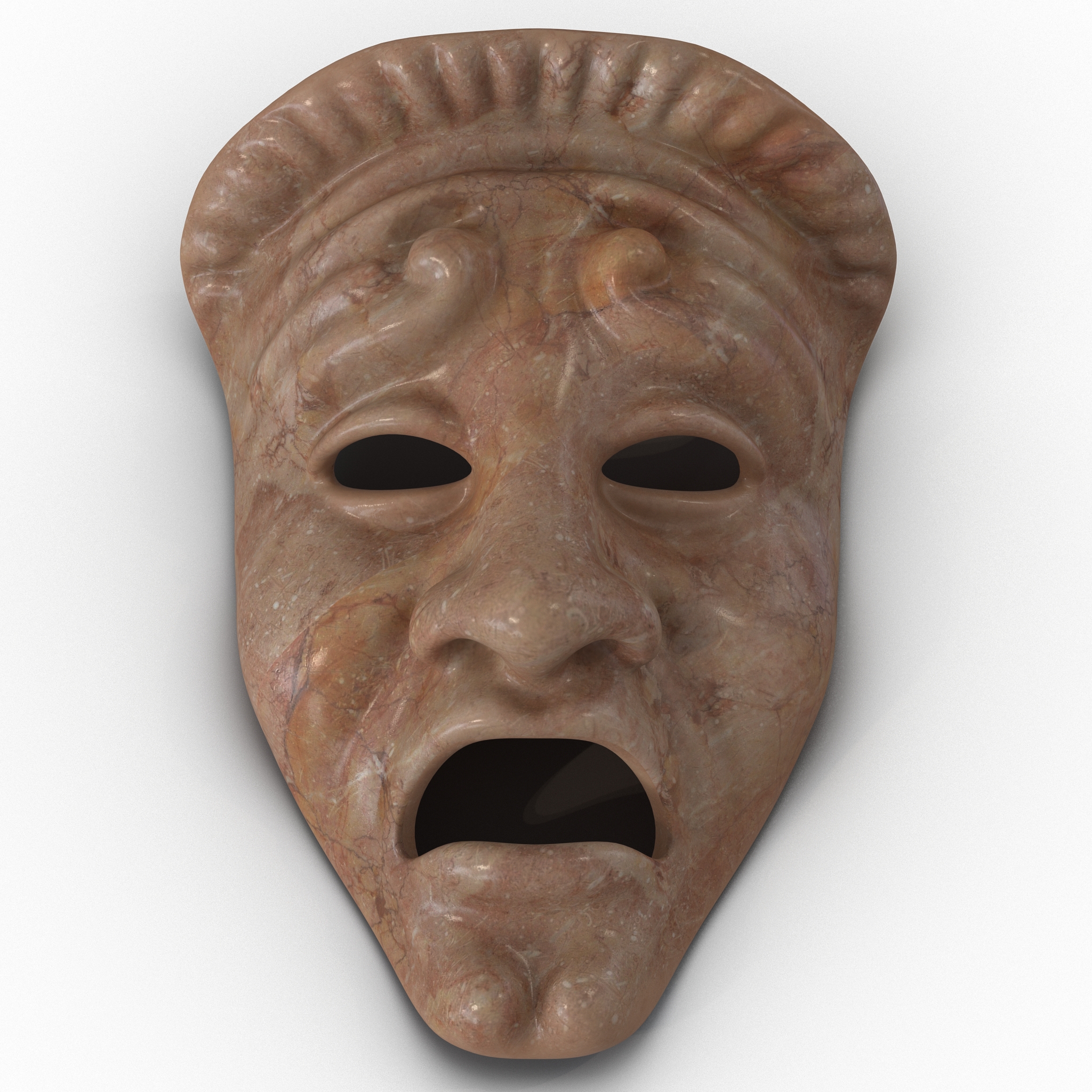 3D Theatre Tragedy Mask Red Marble