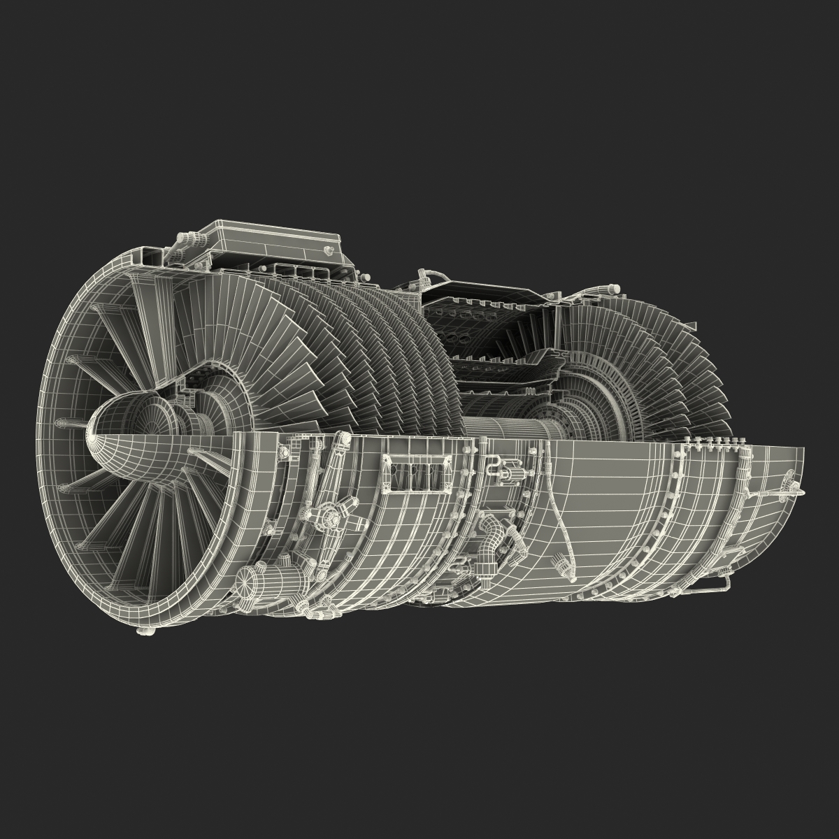 3D model Turbojet Engine Sectioned