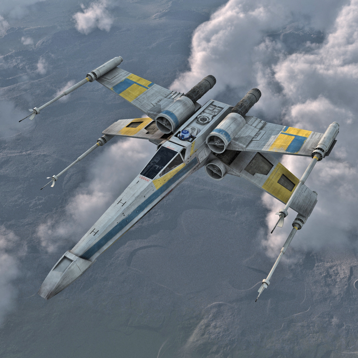 Star Wars X Wing Starfighter and R2D2 Blue 3D