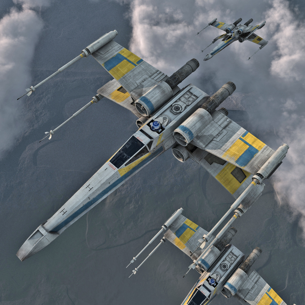 Star Wars X Wing Starfighter and R2D2 Blue 3D