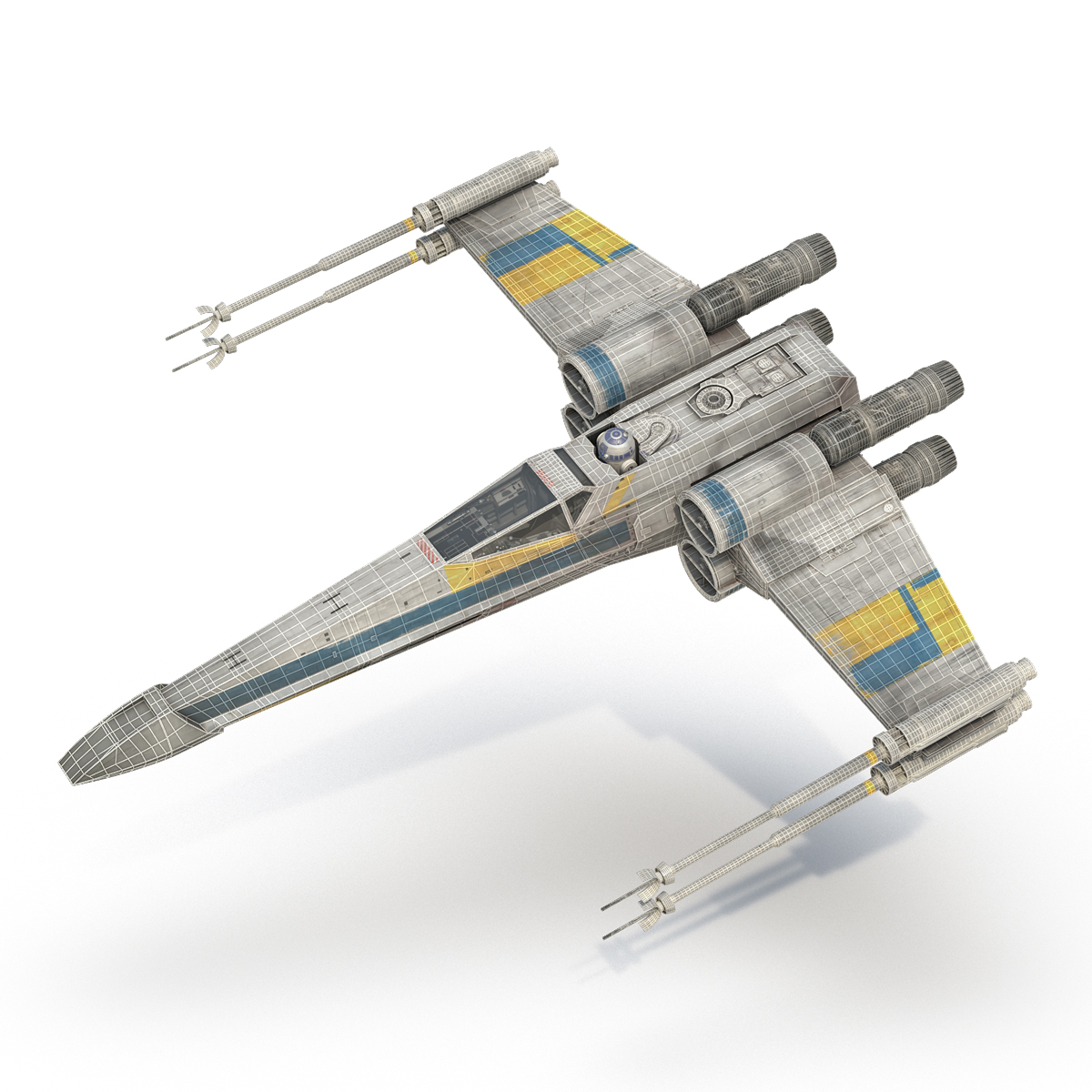 Star Wars X Wing Starfighter and R2D2 Rigged Blue 3D model