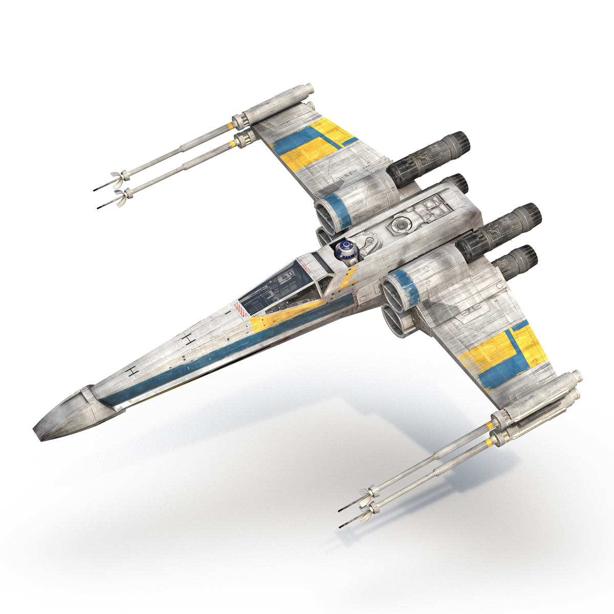 Star Wars X Wing Starfighter and R2D2 Rigged Blue 3D model