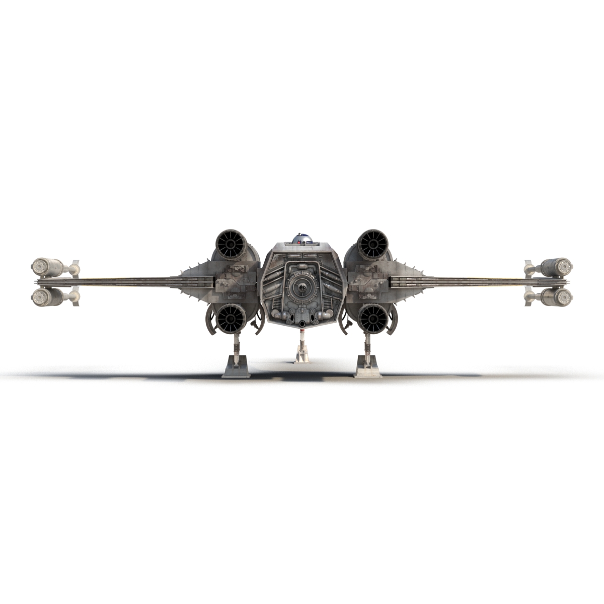 Star Wars X Wing Starfighter and R2D2 Rigged Blue 3D model