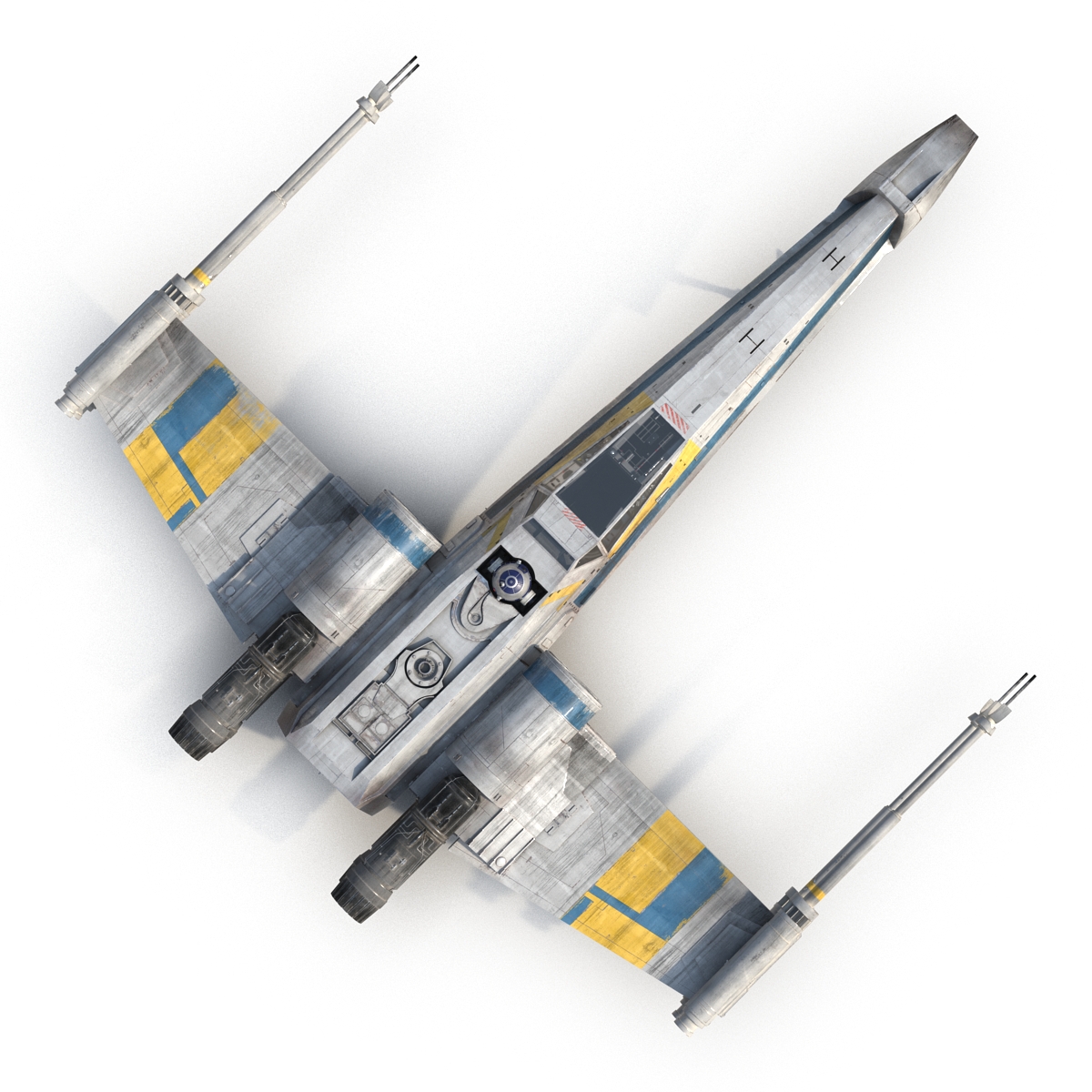 Star Wars X Wing Starfighter and R2D2 Rigged Blue 3D model