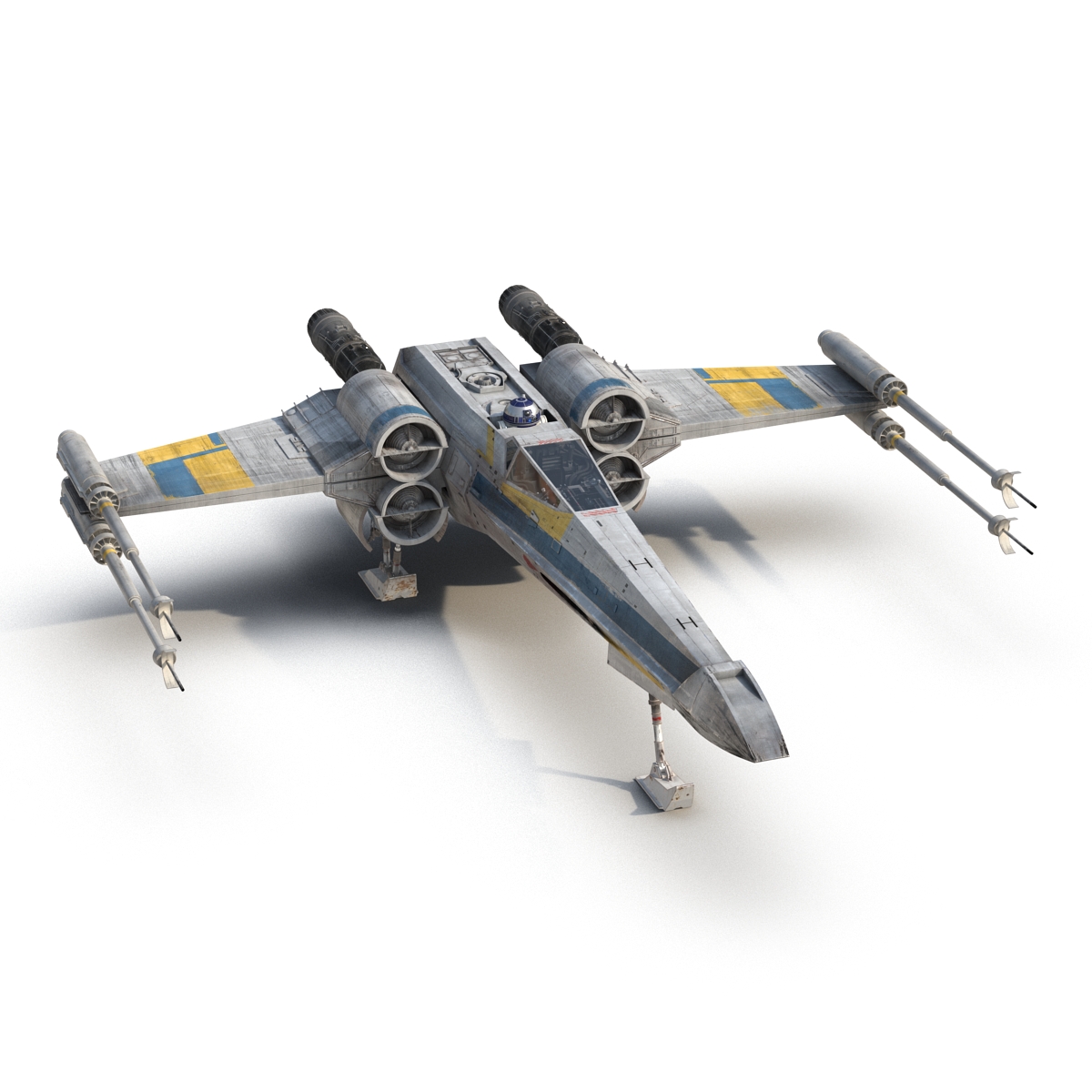 Star Wars X Wing Starfighter and R2D2 Rigged Blue 3D model