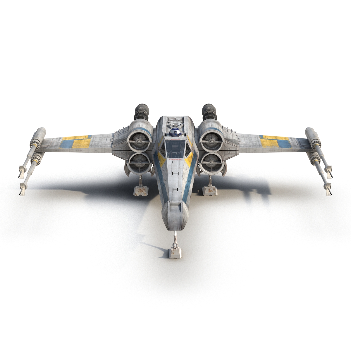 Star Wars X Wing Starfighter and R2D2 Rigged Blue 3D model