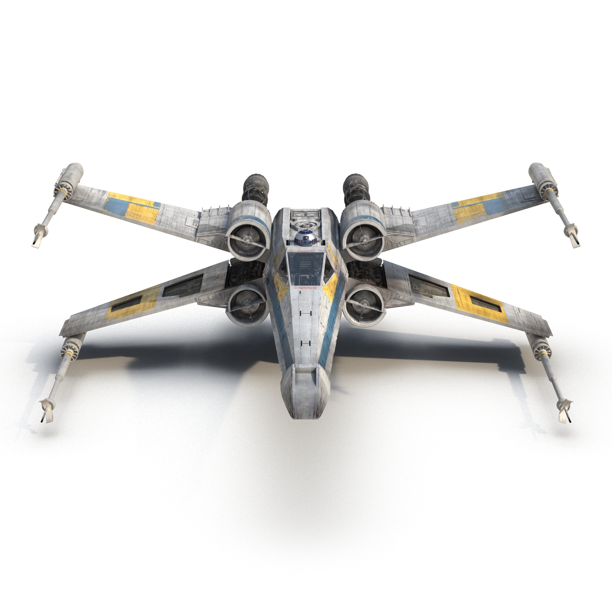 Star Wars X Wing Starfighter and R2D2 Rigged Blue 3D model