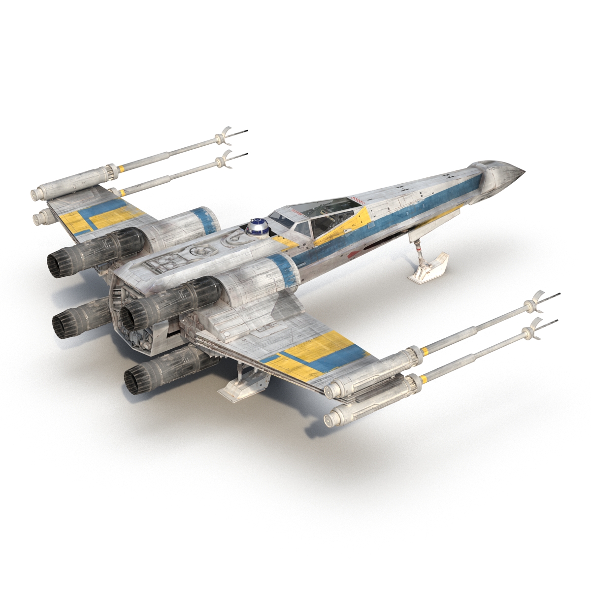 Star Wars X Wing Starfighter and R2D2 Rigged Blue 3D model