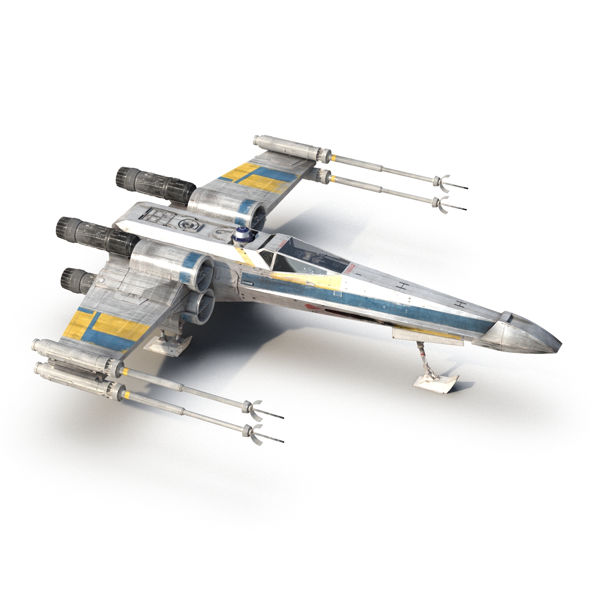 Star Wars X Wing Starfighter and R2D2 Rigged Blue 3D model