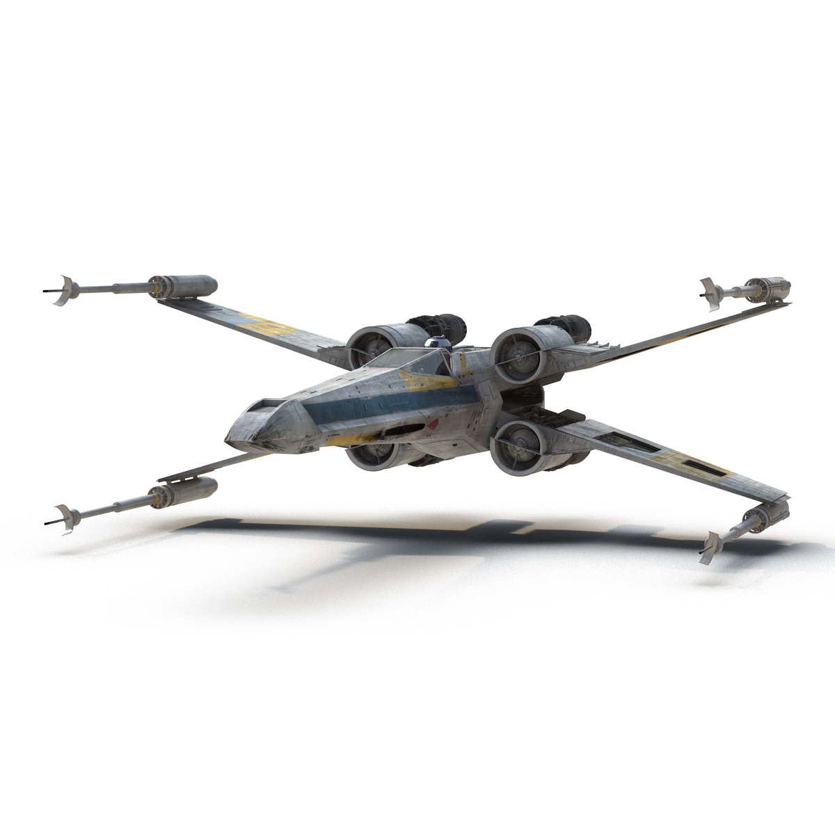 Star Wars X Wing Starfighter and R2D2 Rigged Blue 3D model