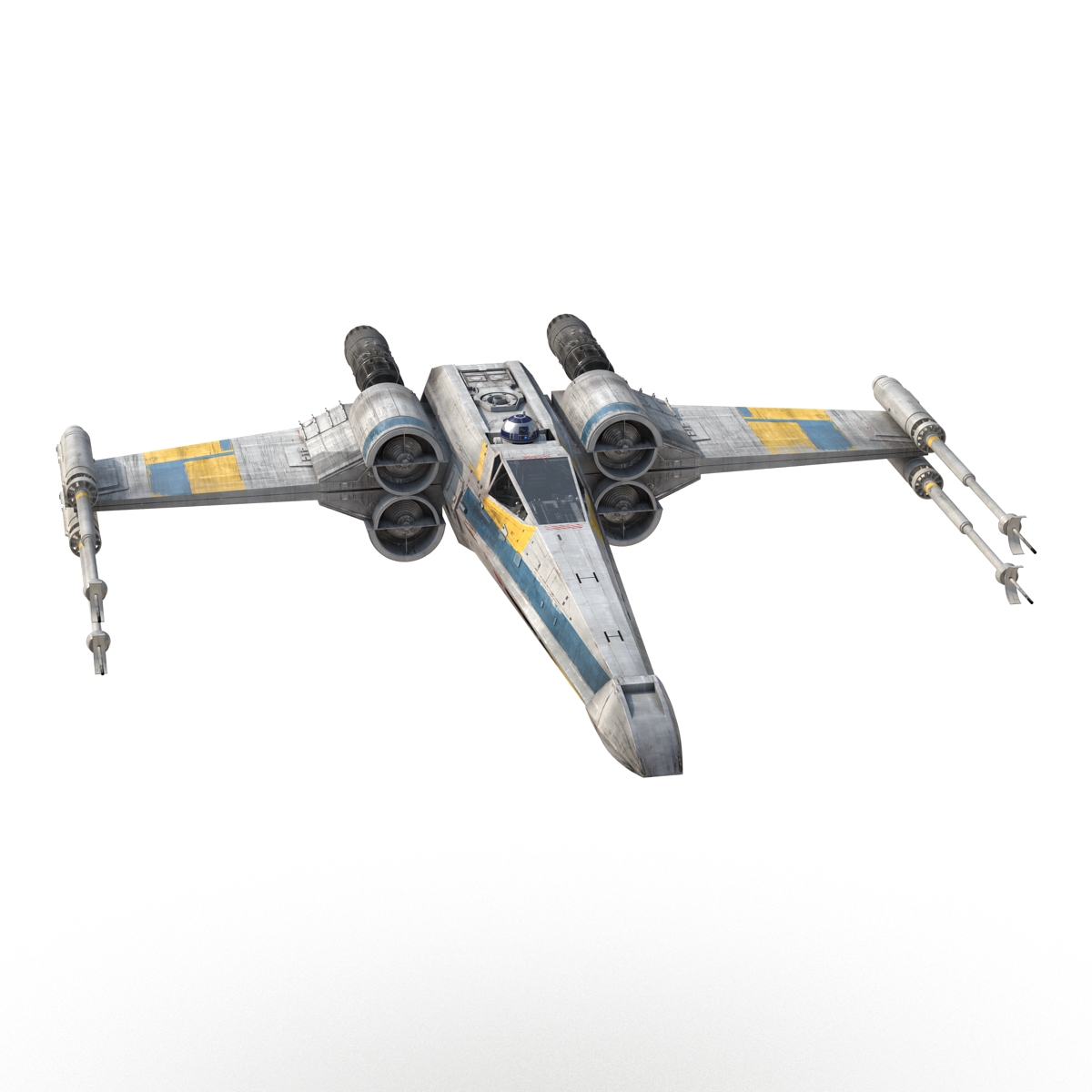 Star Wars X Wing Starfighter and R2D2 Rigged Blue 3D model