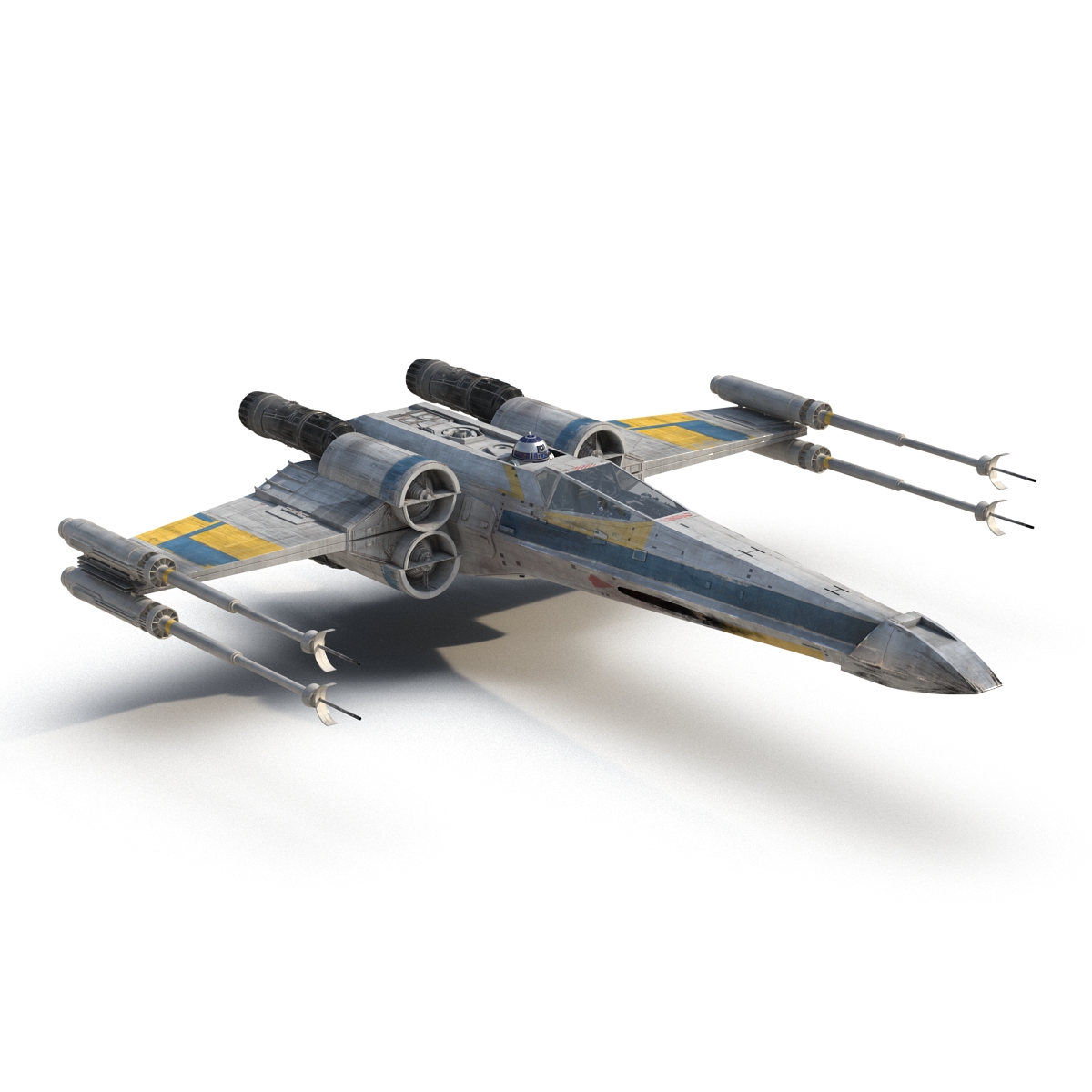 Star Wars X Wing Starfighter and R2D2 Rigged Blue 3D model