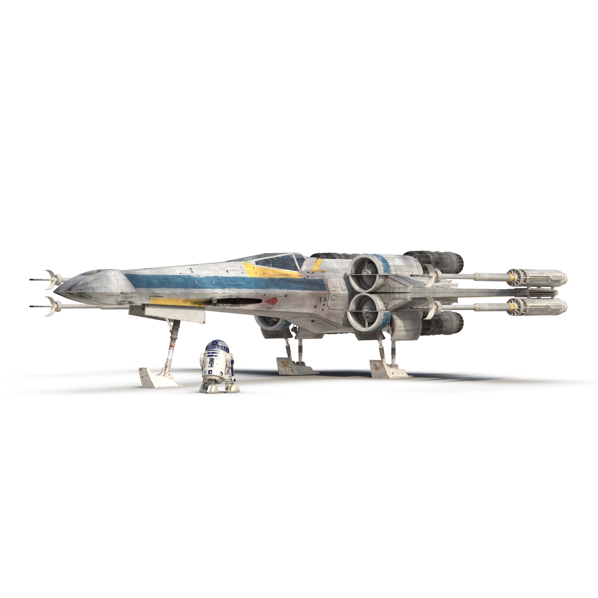 Star Wars X Wing Starfighter and R2D2 Rigged Blue 3D model