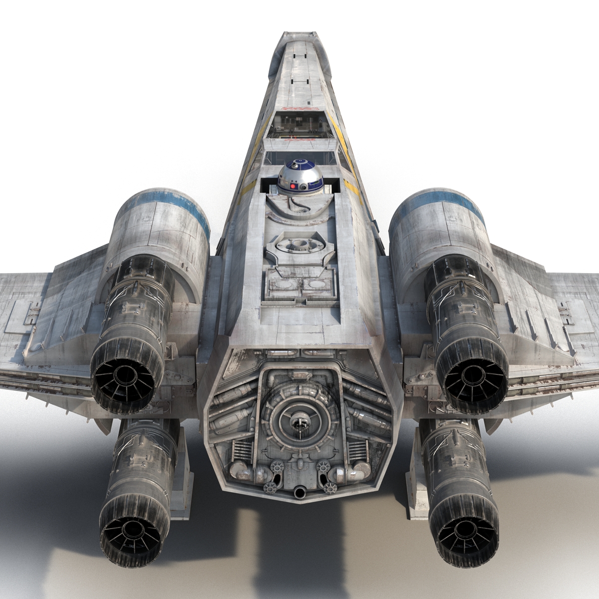 Star Wars X Wing Starfighter and R2D2 Rigged Blue 3D model