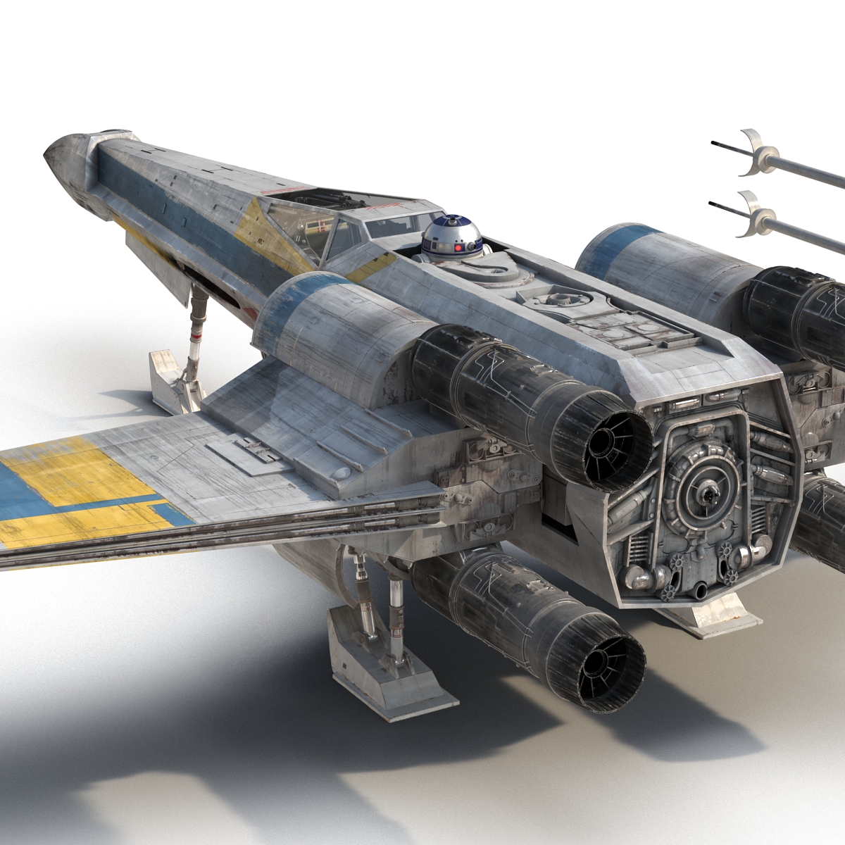 Star Wars X Wing Starfighter and R2D2 Rigged Blue 3D model