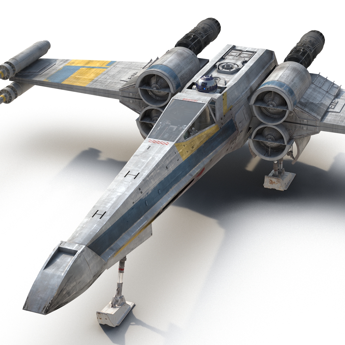 Star Wars X Wing Starfighter and R2D2 Rigged Blue 3D model