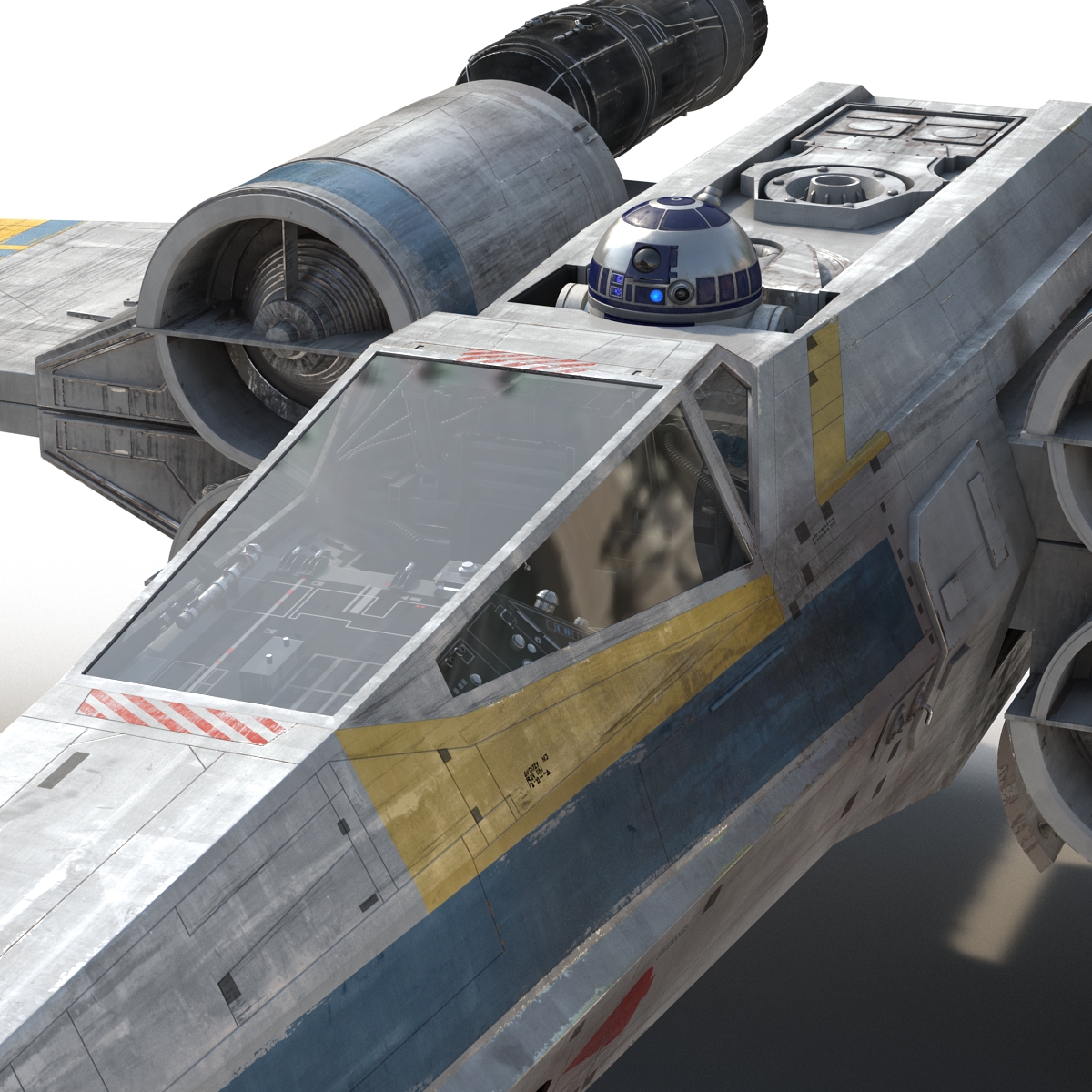 Star Wars X Wing Starfighter and R2D2 Rigged Blue 3D model