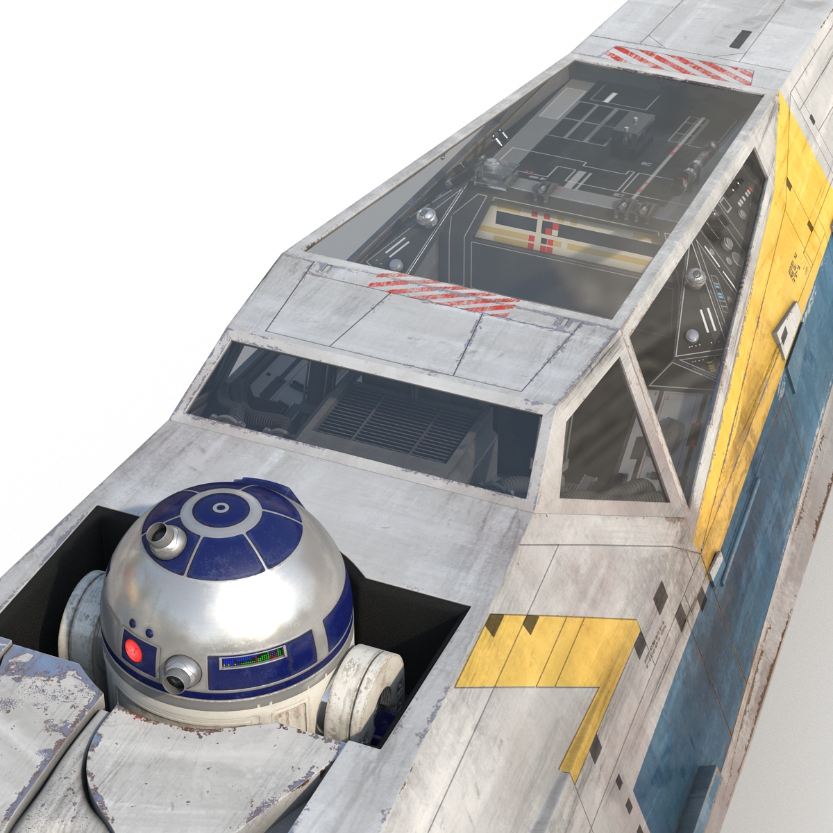 Star Wars X Wing Starfighter and R2D2 Rigged Blue 3D model