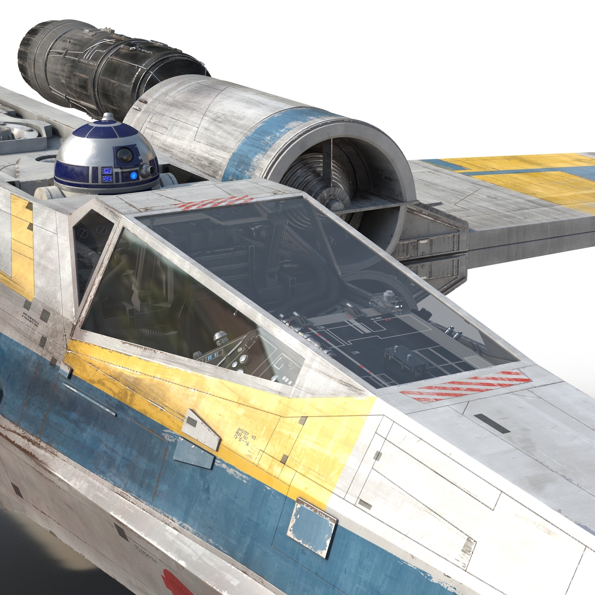 Star Wars X Wing Starfighter and R2D2 Rigged Blue 3D model