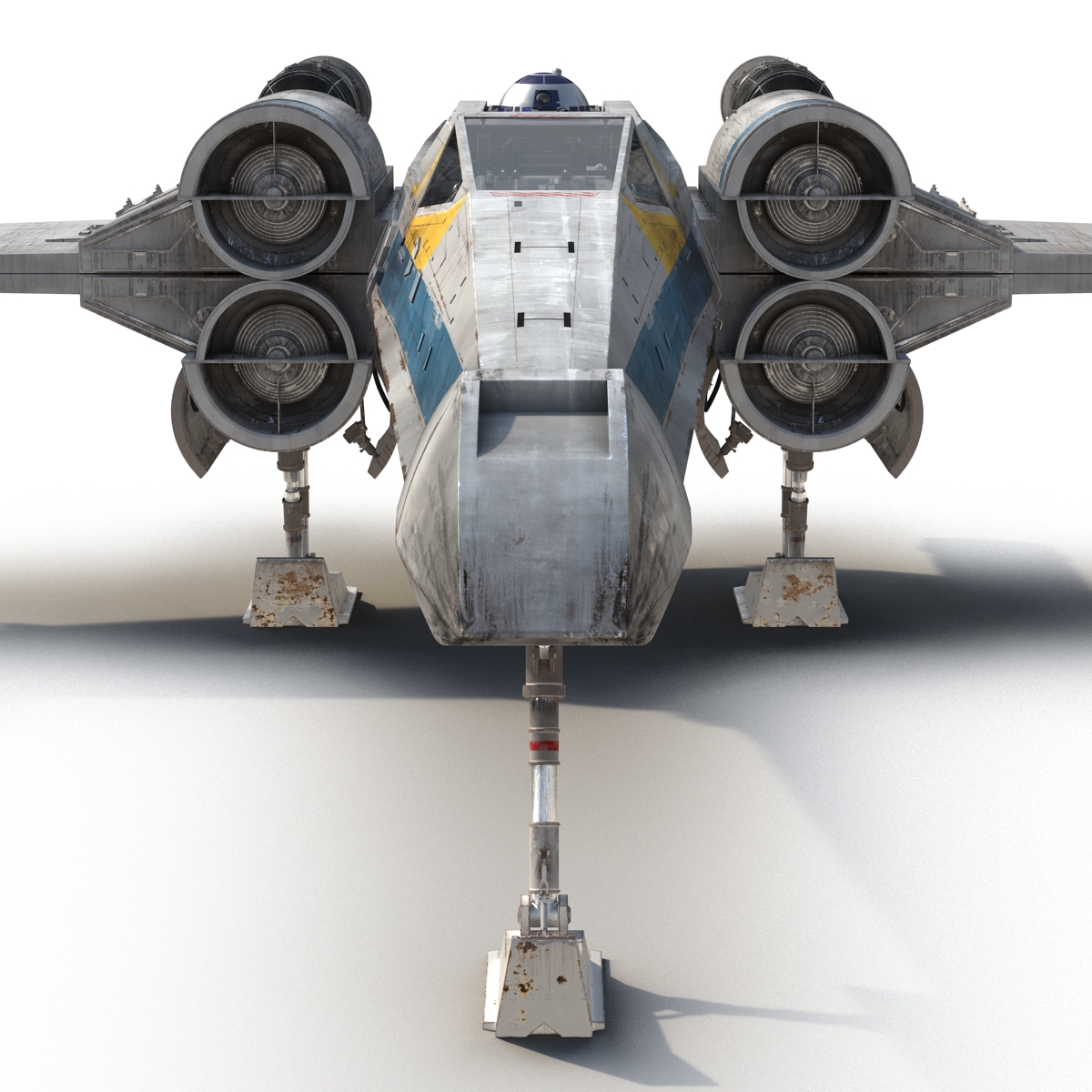 Star Wars X Wing Starfighter and R2D2 Rigged Blue 3D model