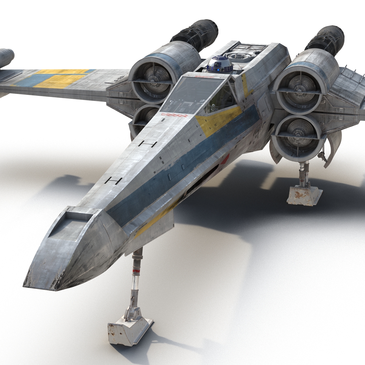 Star Wars X Wing Starfighter and R2D2 Rigged Blue 3D model