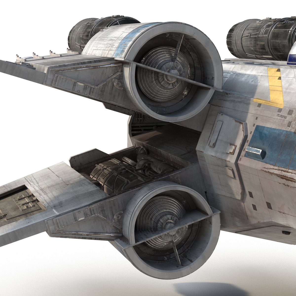 Star Wars X Wing Starfighter and R2D2 Rigged Blue 3D model