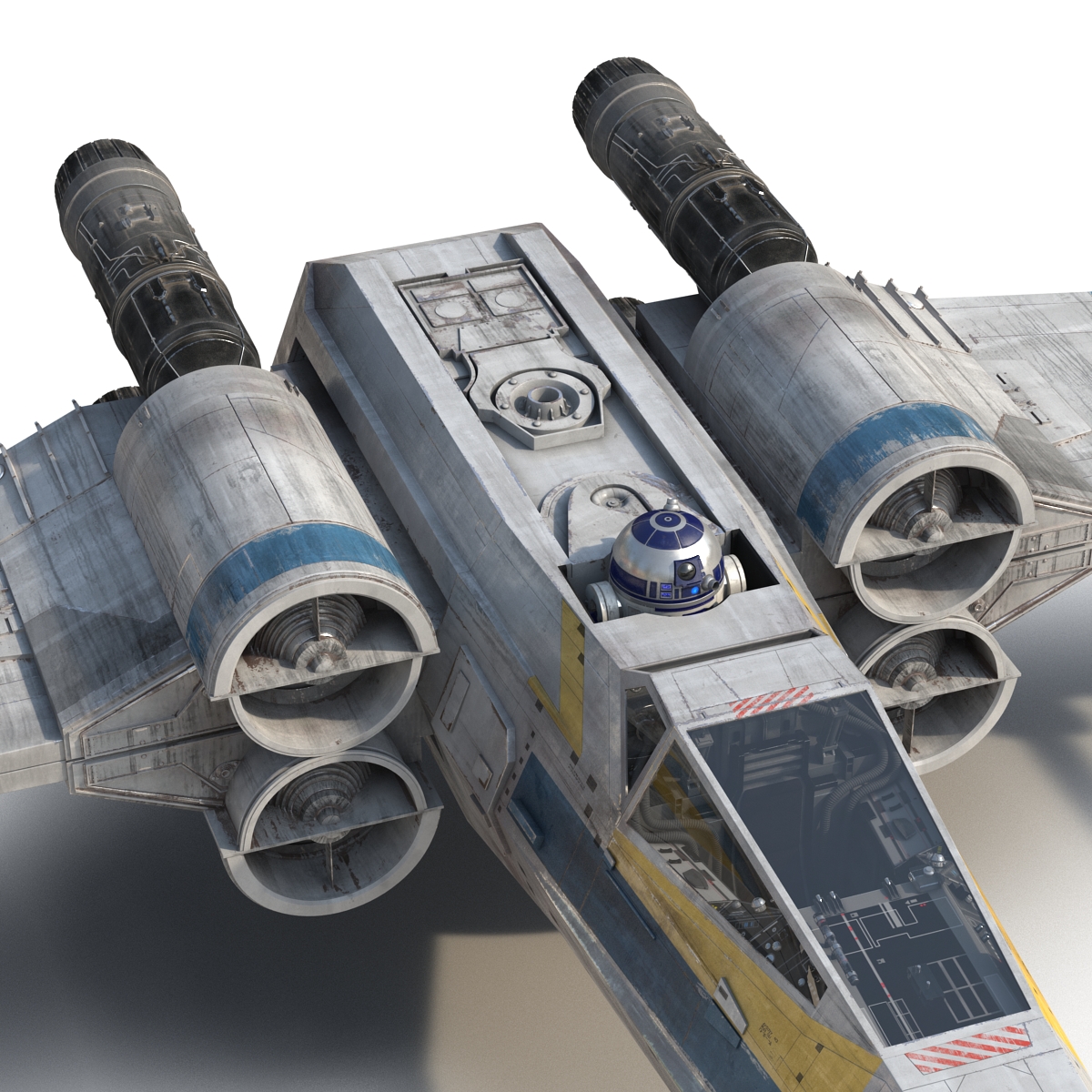 Star Wars X Wing Starfighter and R2D2 Rigged Blue 3D model