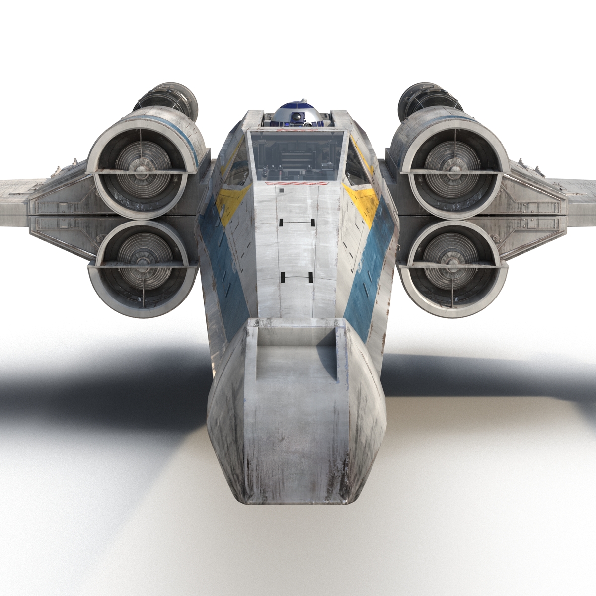 Star Wars X Wing Starfighter and R2D2 Rigged Blue 3D model