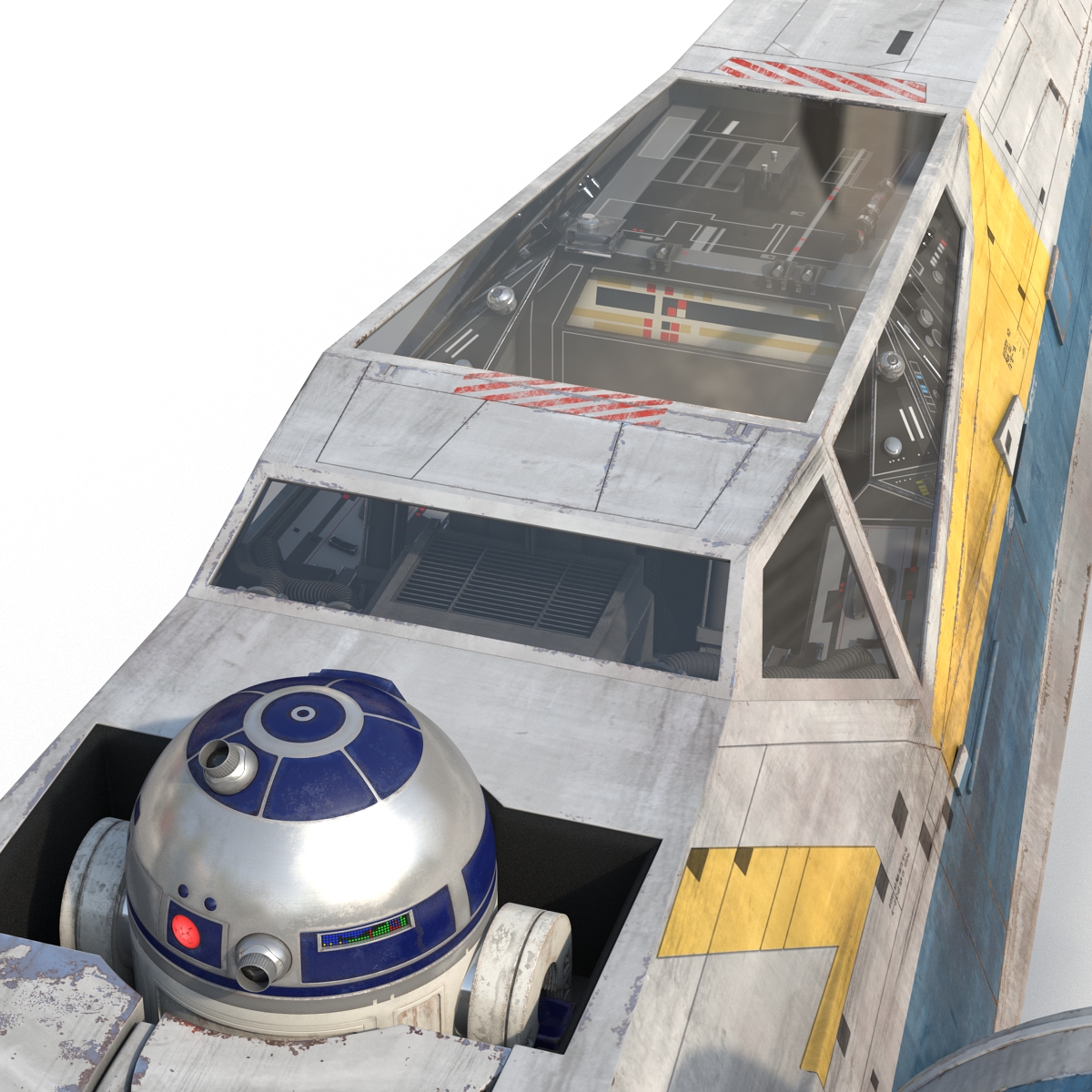 Star Wars X Wing Starfighter and R2D2 Rigged Blue 3D model