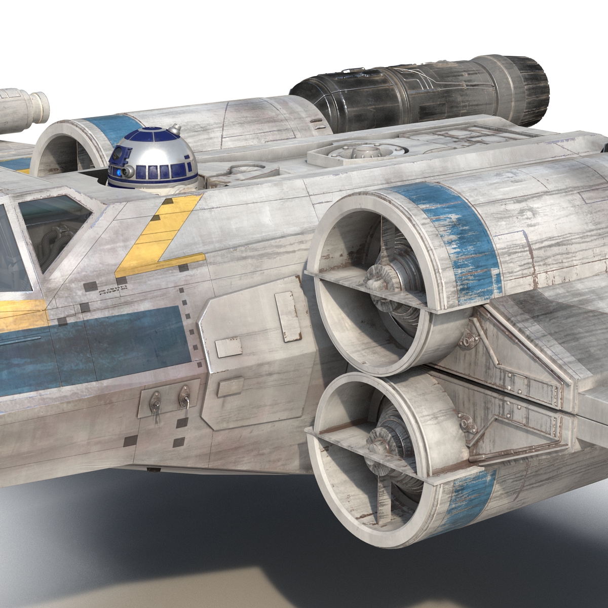 Star Wars X Wing Starfighter and R2D2 Rigged Blue 3D model