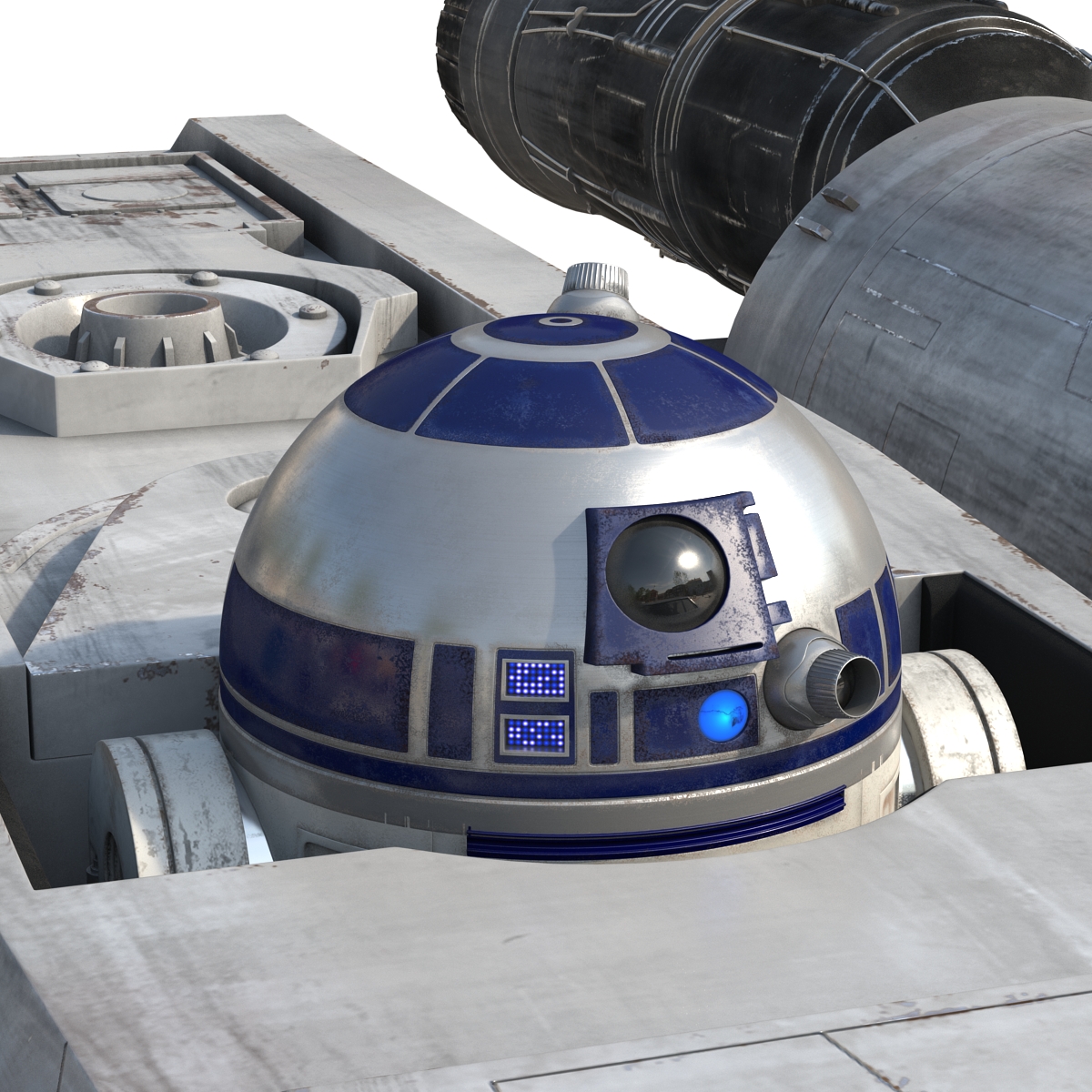 Star Wars X Wing Starfighter and R2D2 Rigged Blue 3D model