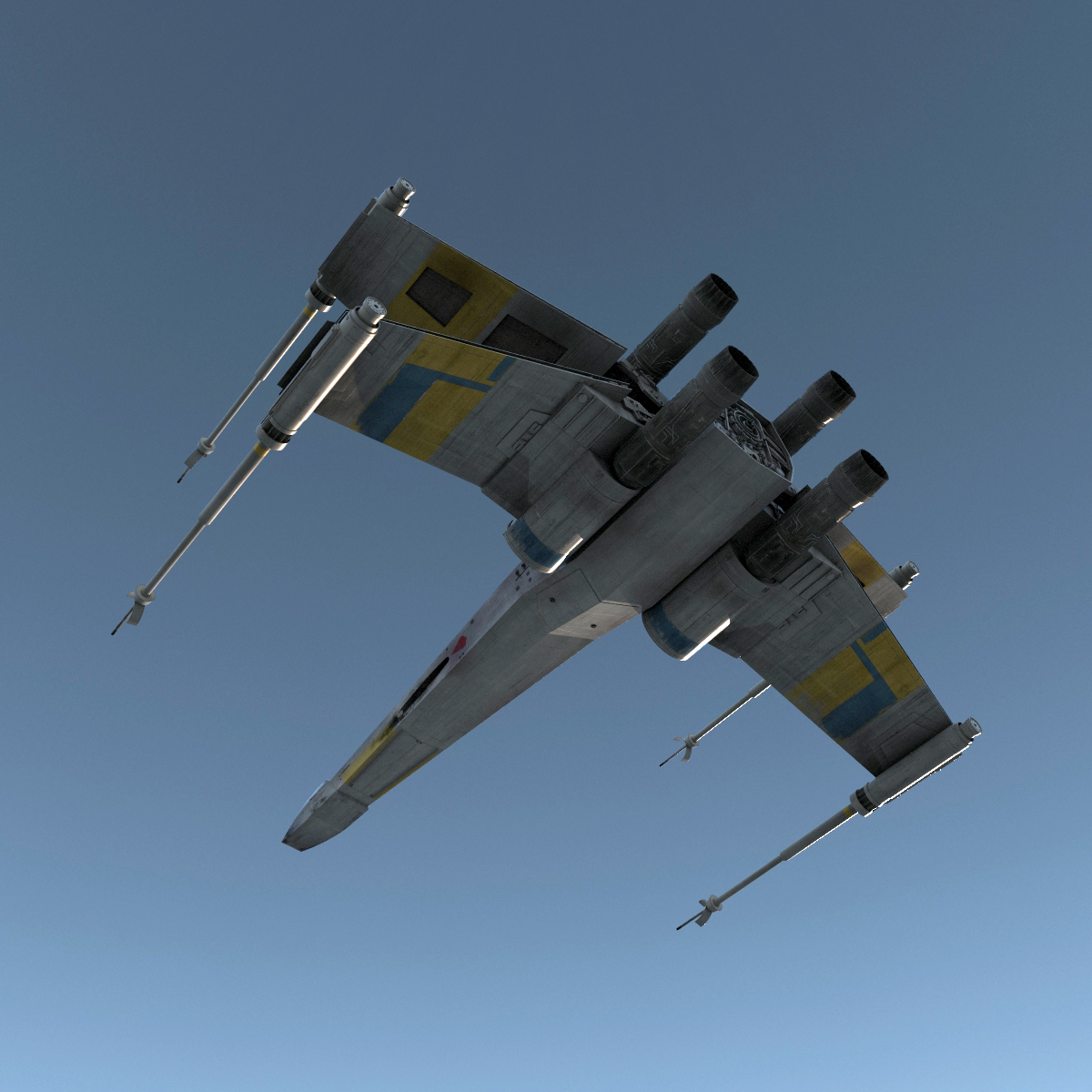 Star Wars X Wing Starfighter and R2D2 Rigged Blue 3D model