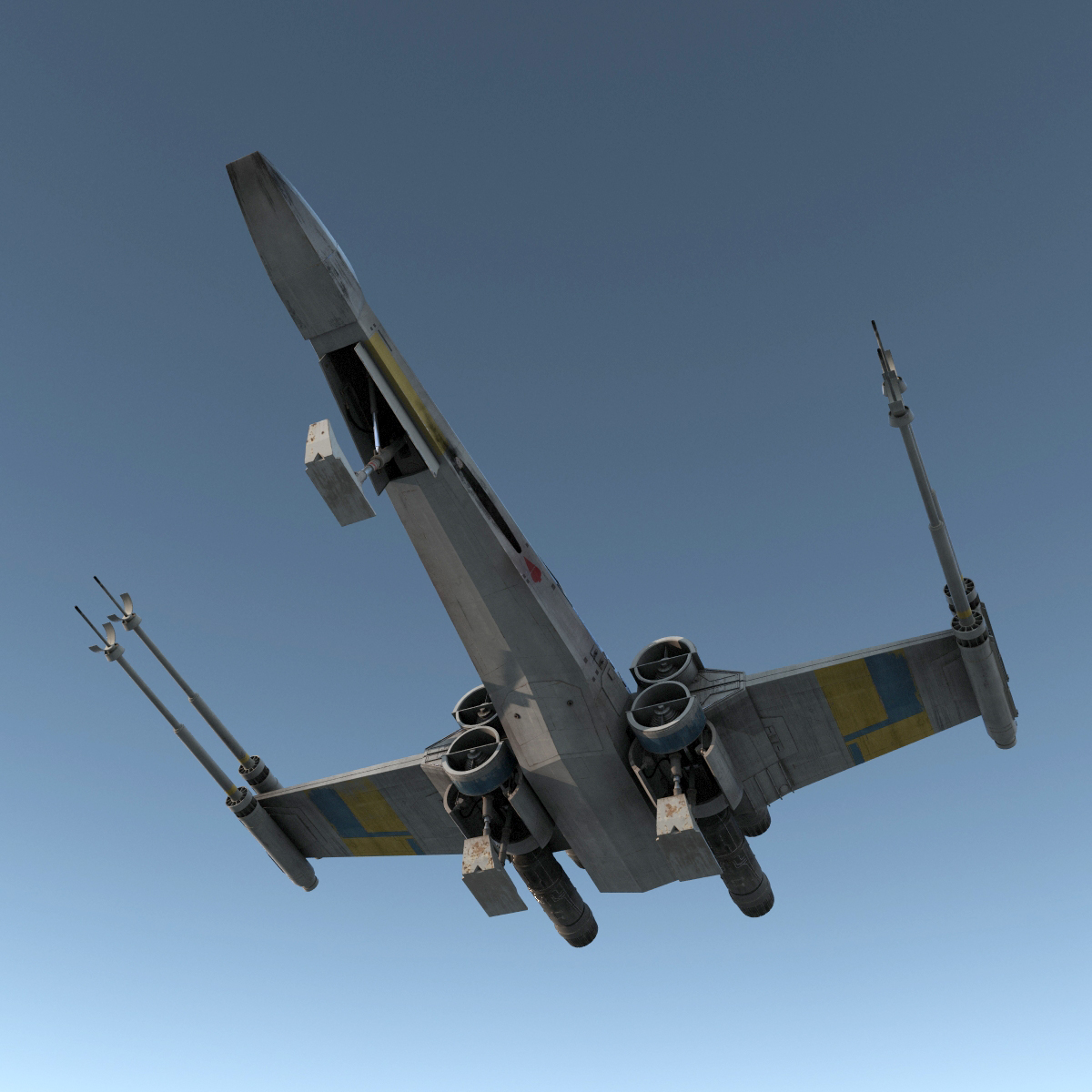 Star Wars X Wing Starfighter and R2D2 Rigged Blue 3D model