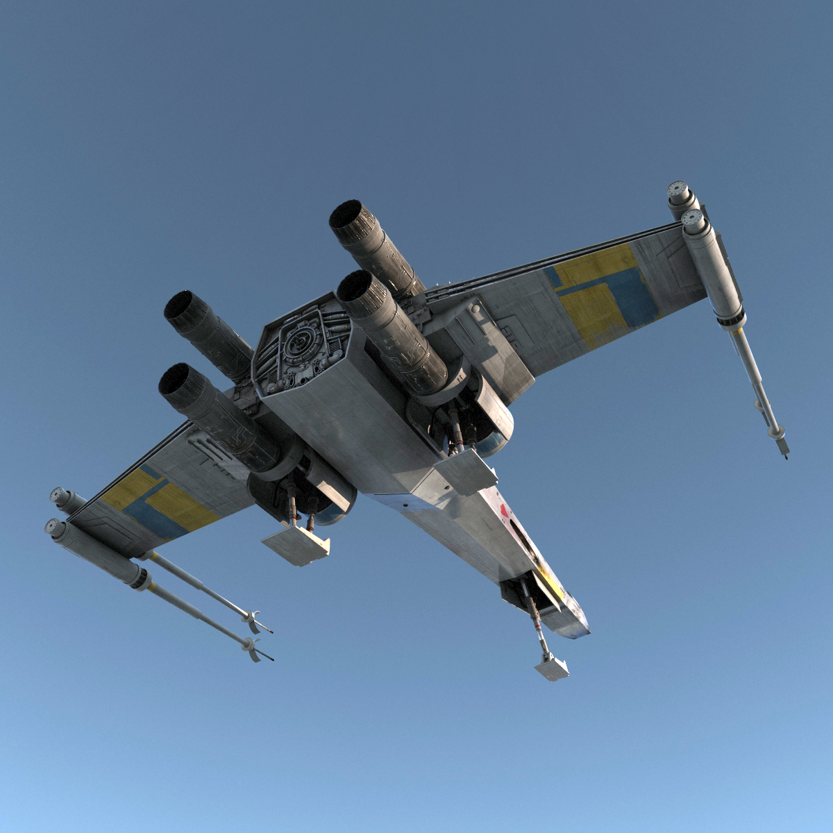 Star Wars X Wing Starfighter and R2D2 Rigged Blue 3D model