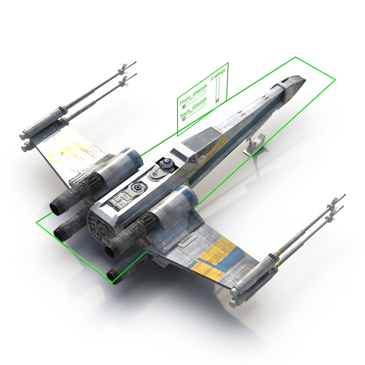 Star Wars X Wing Starfighter and R2D2 Rigged Blue 3D model