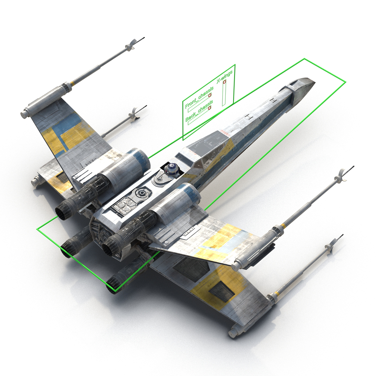 Star Wars X Wing Starfighter and R2D2 Rigged Blue 3D model