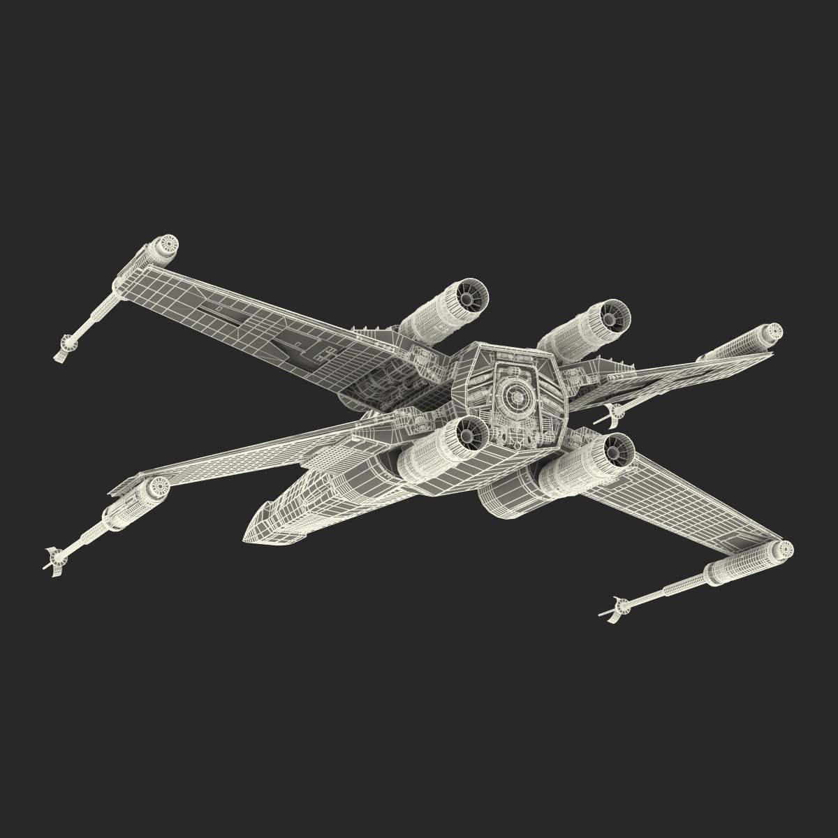 Star Wars X Wing Starfighter and R2D2 Rigged Blue 3D model