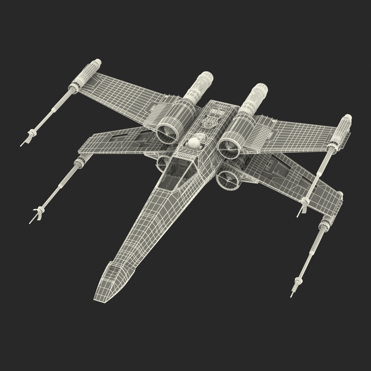 Star Wars X Wing Starfighter and R2D2 Rigged Blue 3D model