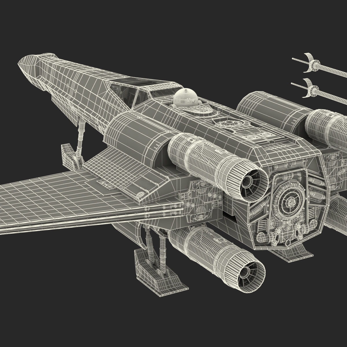 Star Wars X Wing Starfighter and R2D2 Rigged Blue 3D model