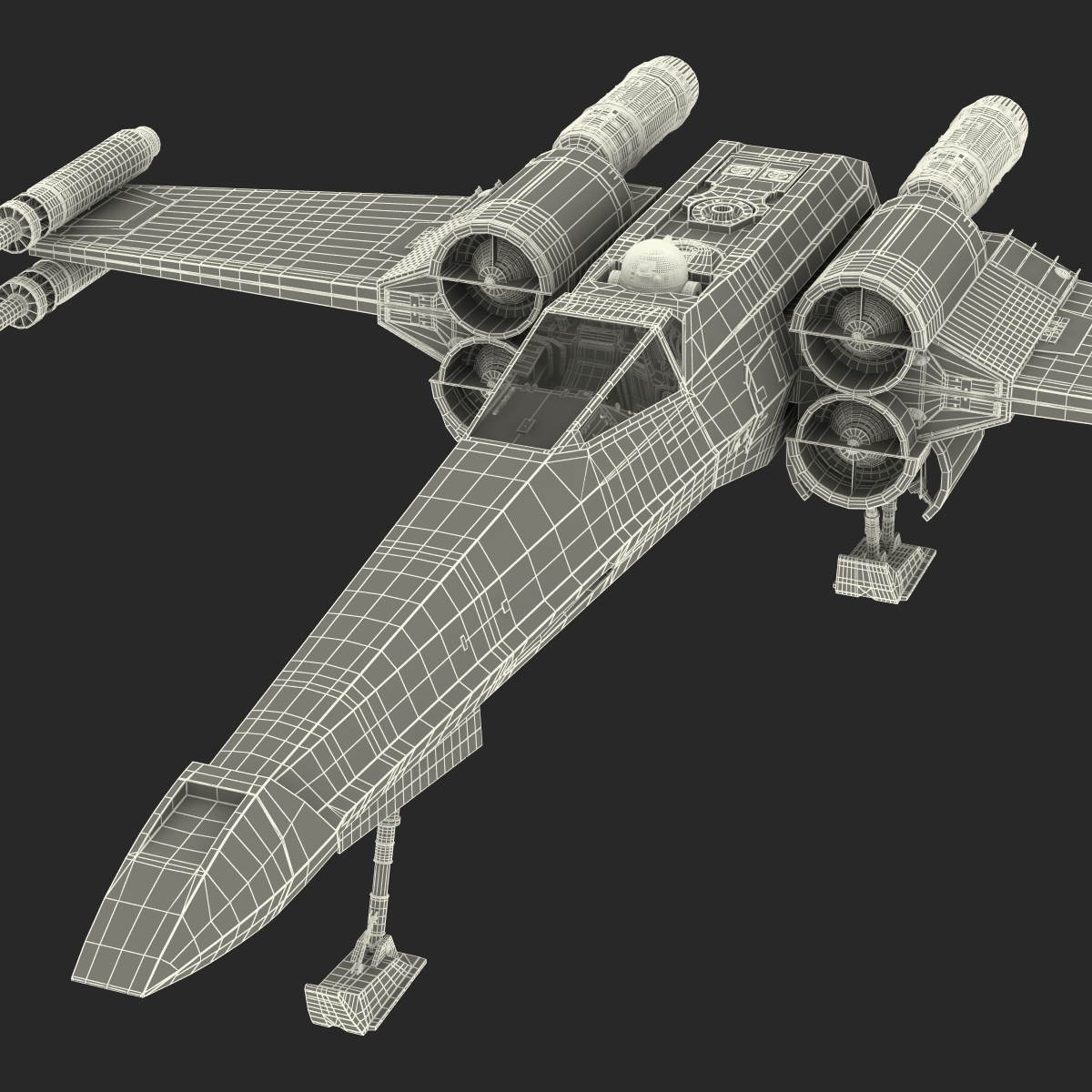 Star Wars X Wing Starfighter and R2D2 Rigged Blue 3D model