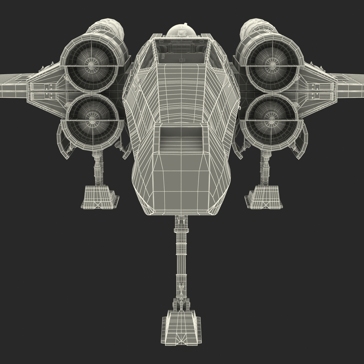 Star Wars X Wing Starfighter and R2D2 Rigged Blue 3D model