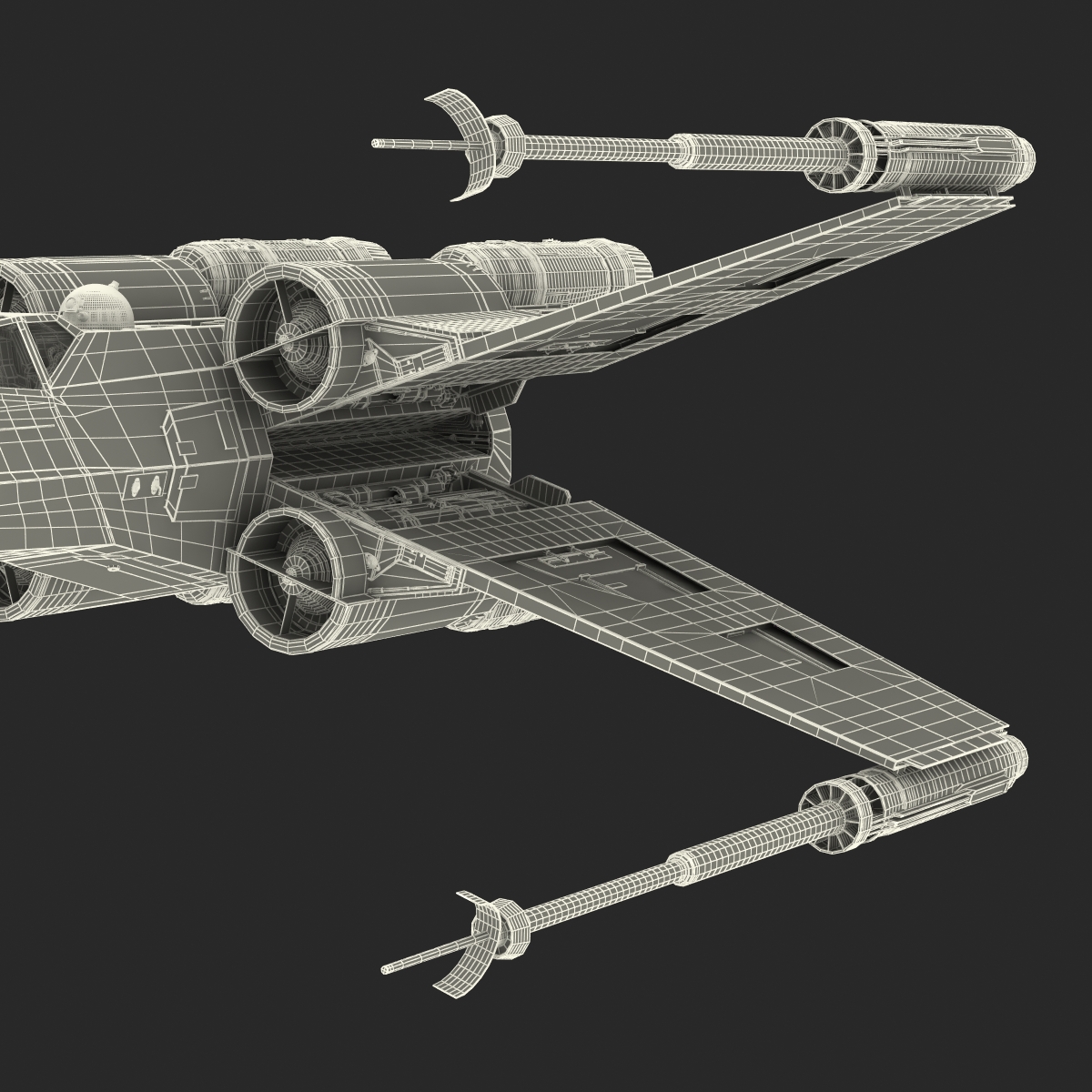 Star Wars X Wing Starfighter and R2D2 Rigged Blue 3D model