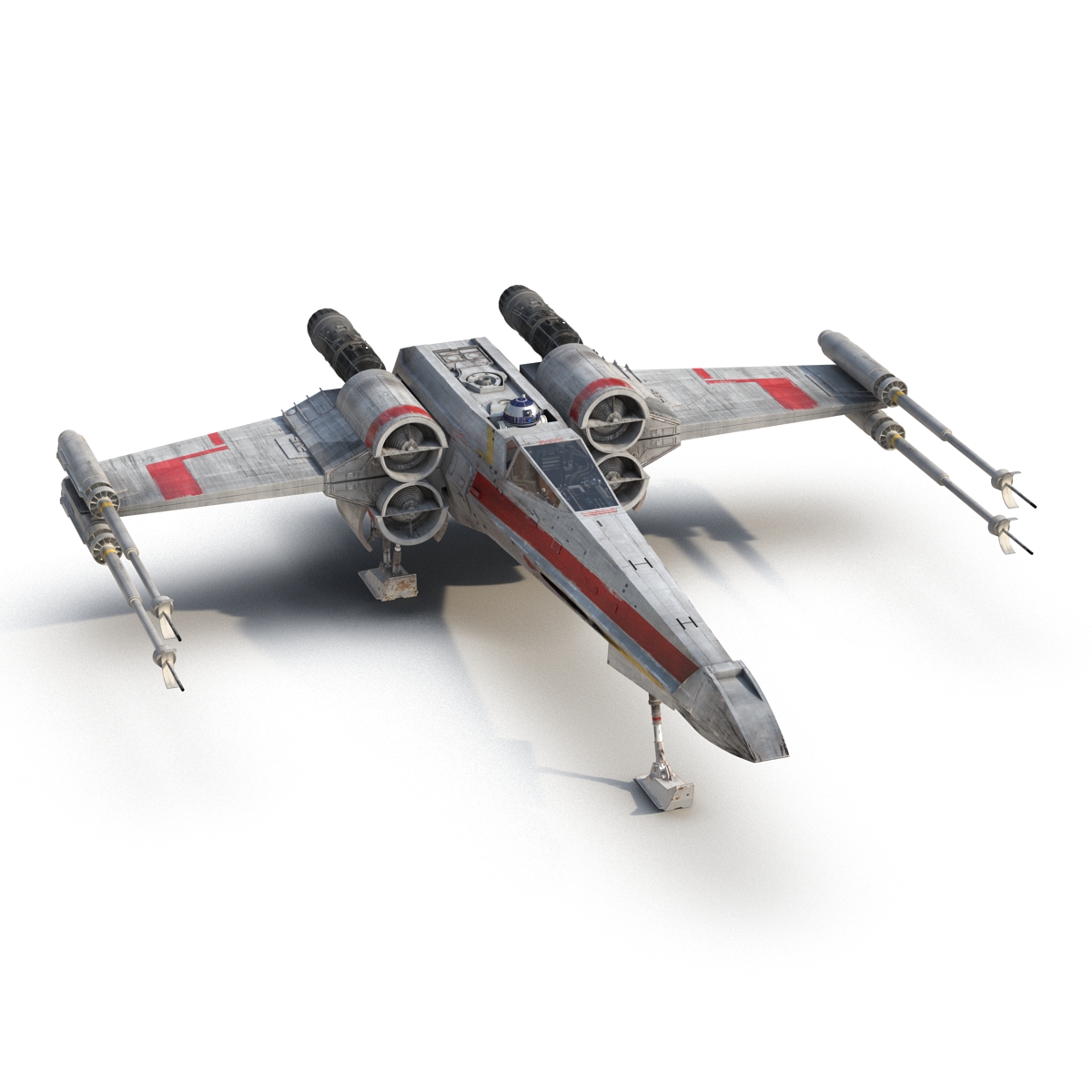 3D Star Wars X Wing Starfighter and R2D2 Rigged Red model