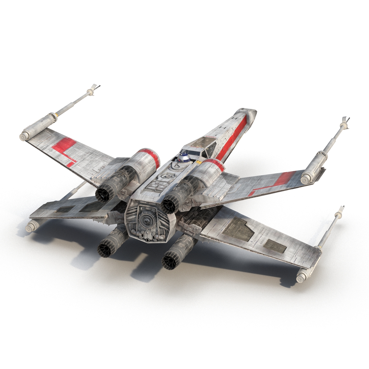 3D Star Wars X Wing Starfighter and R2D2 Rigged Red model